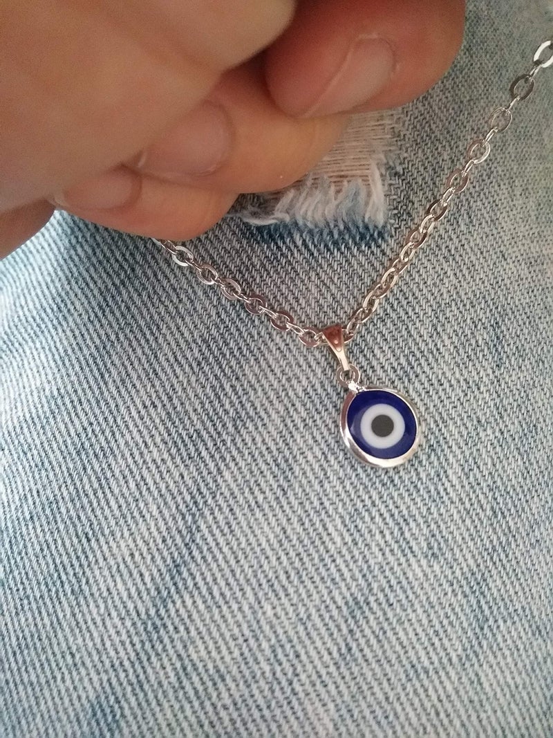 RUIZHEN Silver Leather Cord Glass Charm Evil Eye Pendant Necklace Blue Eyes Necklace (chain) - Image 2